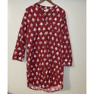 Garnet Hill Holiday Red Sleep Shirt‎ Night Gown M Organic Cotton Flannel NWOT